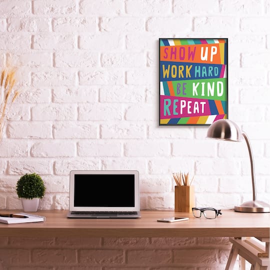 Stupell Industries Show Up Work Hard Phrase Pop Stripe Pattern in Black Frame Wall Art